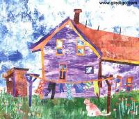 Iowa Series #22 (Farmhouse, Clothesline, Cat, and Outhouse).