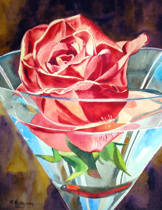 Carmine Rose In Glass