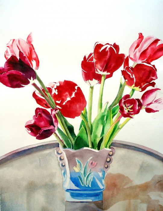 Scarlet Tulips in Hull Vase