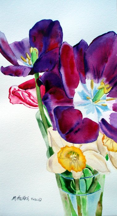 Daffodils and Purple Tulips