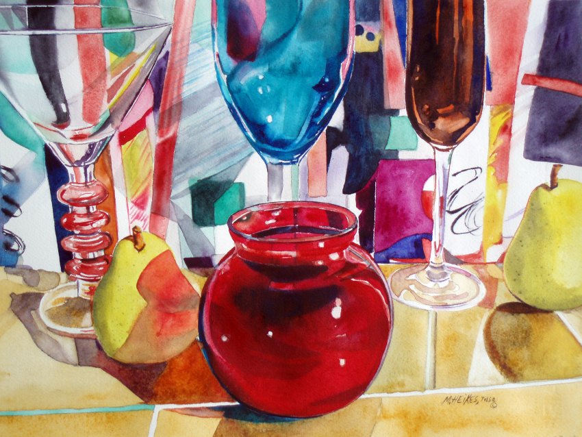 Ruby Vase & Pears