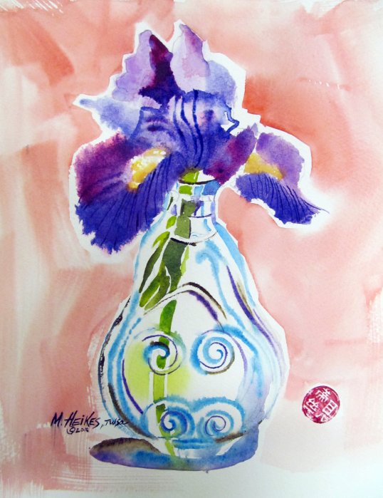 April Iris With Antique Jar