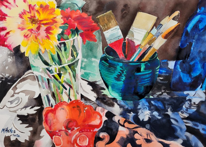 Dahlias, Creamer & Brushes