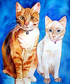 Portrait of orange tabby and siamese cat.