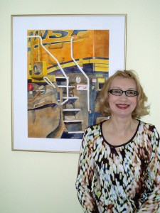 Marybeth Heikes with BNSF painting