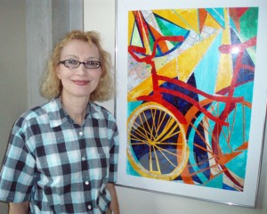 Marybeth Heikes with Bicycle artwork